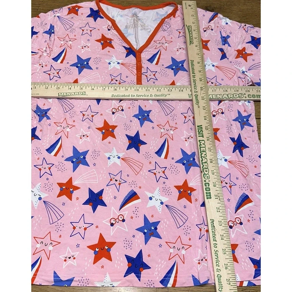 Little Sleepies Pink Starry Splash Short Sleeve Bamboo Pajama Top Women's XL